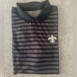 Nike Black and Gray Striped Polo with Saints Logo